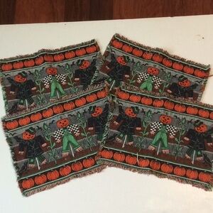 Scarecrow Pumpkin Tapestry Placemats Set of 4 Fringe